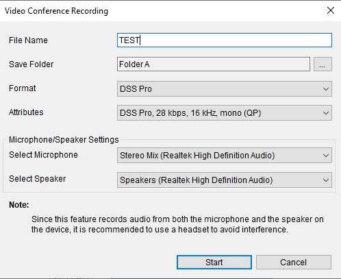 Screenshot of ODMS software menu featuring meeting recording. 