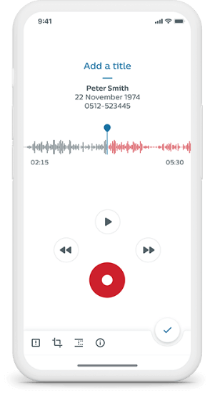 Screen shot of the Philips SpeechLive app recording audio | featured image for Philips Speech Live.