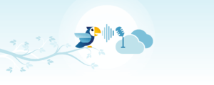 Graphic of a bird talking into a microphone | Featured Image for Olympus DS-9000 with Philips SpeechLive – Cloud Solution Product Page from Pacific Transcriptions.