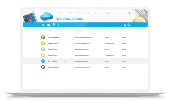 Image of Philips SpeechLive workflow screen on a laptop | featured image for Philips Speech Live.