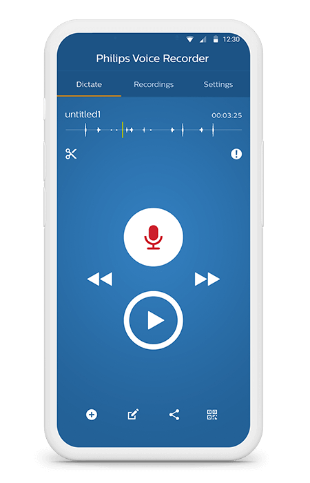 Screen shot of a Philips SpeechLive voice recorder smartphone app | featured image for Philips Speech Live.